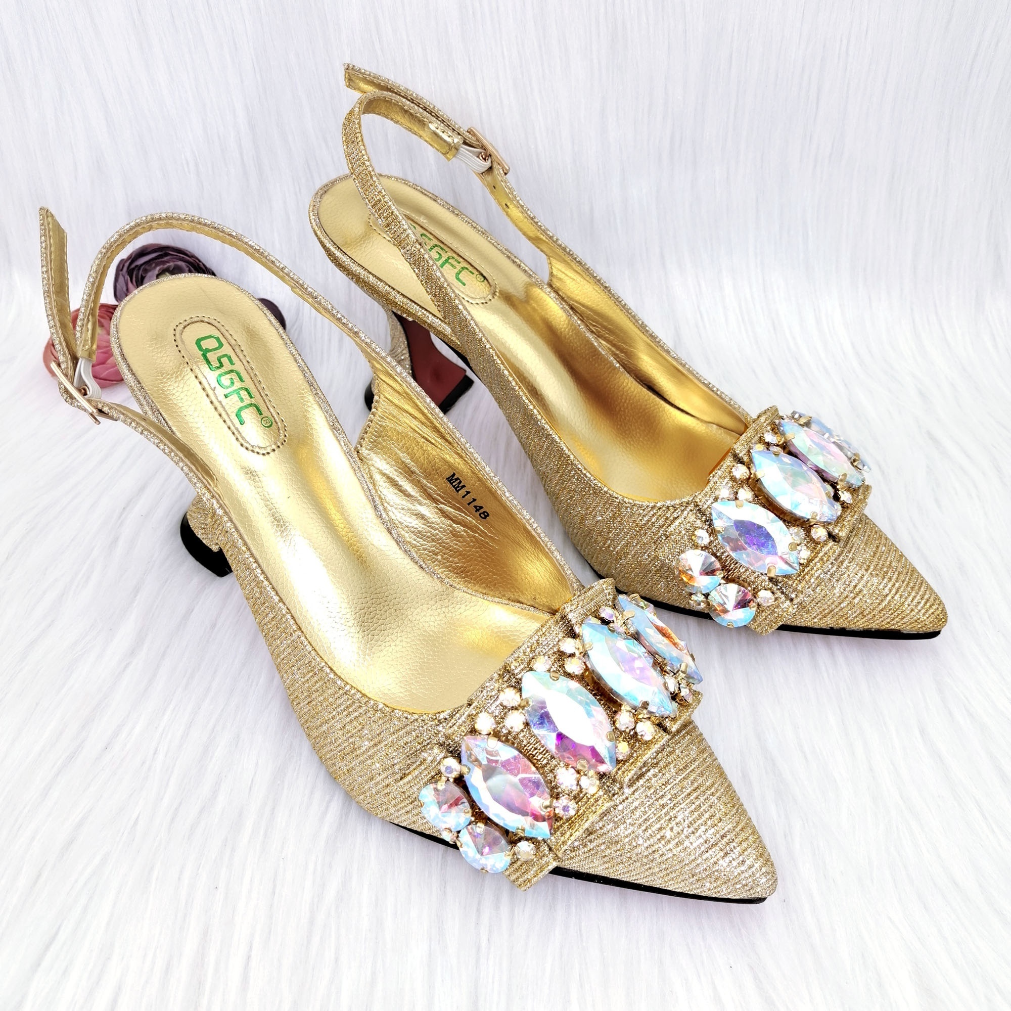 Elegant Three Dimensional Bag And Ladies High Heel Shiny Material With Big Rhinestones For Nigerian Wedding Party