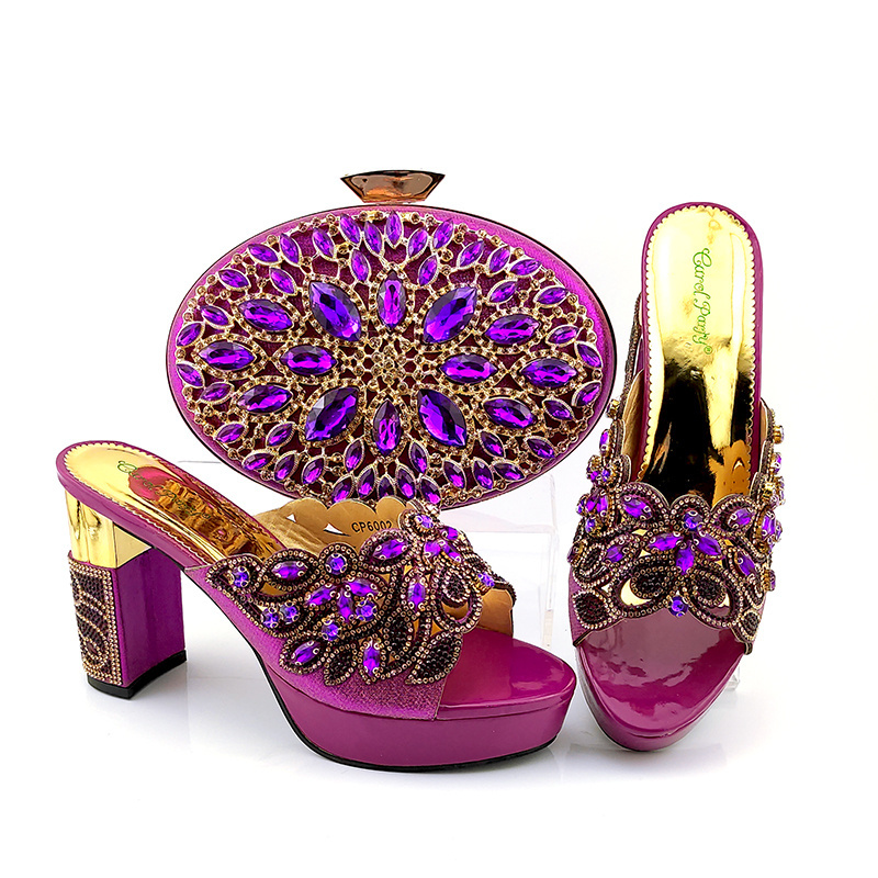 New Nigerian Designs Crystal Embellished Floral Texture With Fashion Luxury Clutch Bag Women's Party Shoes Bags Set