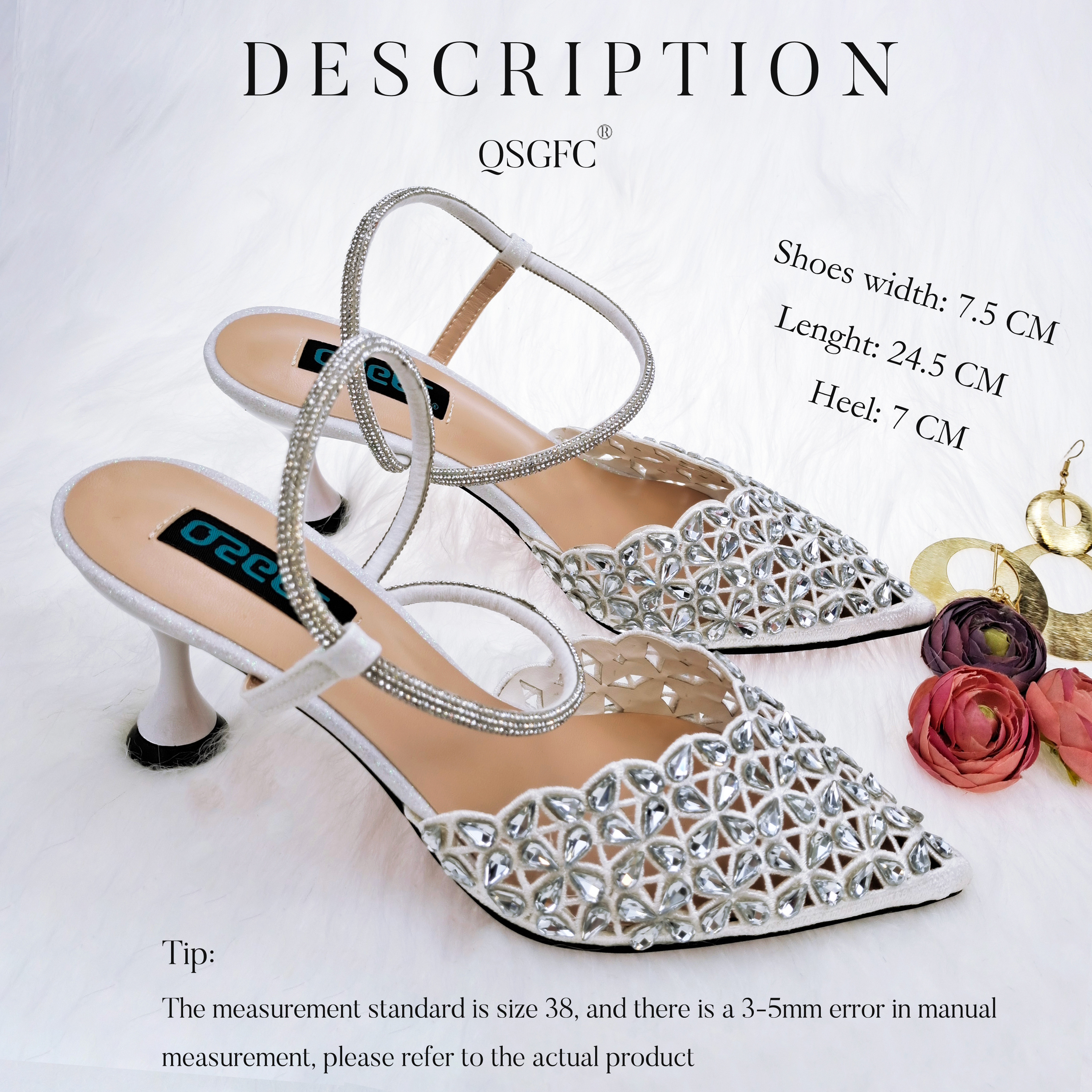 Italy Design Fully With Hollow Design, Rhinestones Embellished With Pointed Toe Heels, Women's Sandals And Bag Set