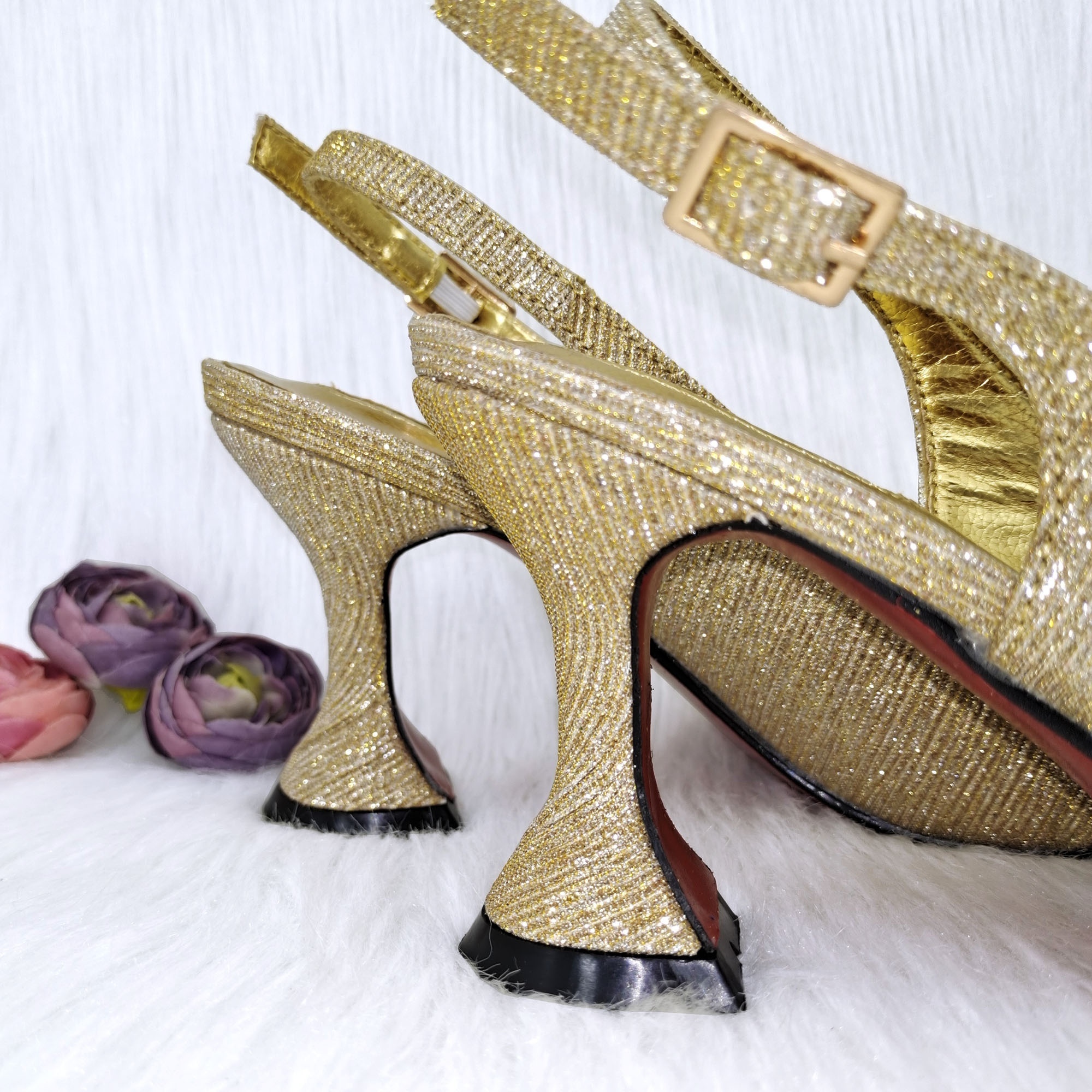 Elegant Three Dimensional Bag And Ladies High Heel Shiny Material With Big Rhinestones For Nigerian Wedding Party