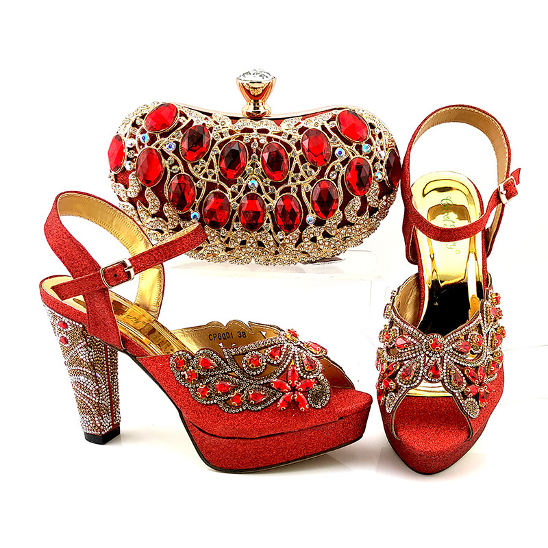 Nigeria Latest Rhinestone Embellished Butterfly Texture Design With Cashew Clutch Bag Fashion Women's Shoes And Bags Set