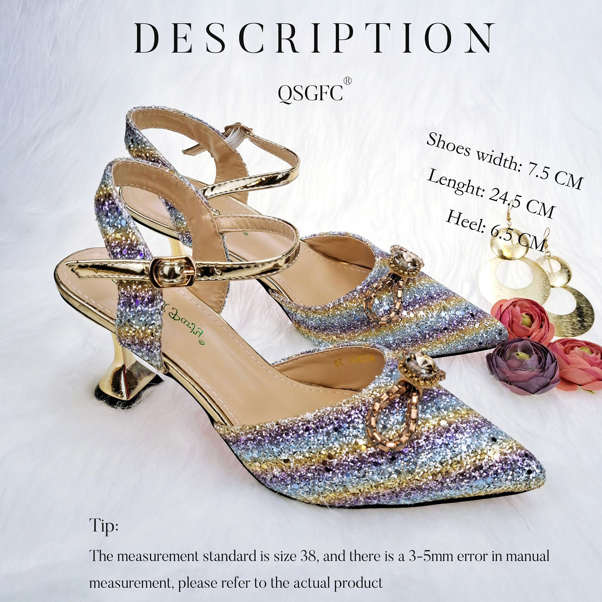 Italian Design Stylish Pointed Toe Heels, Crystal Sequins And Bow Stripe Design, Elegant Ladies' Sandals And Bag Set