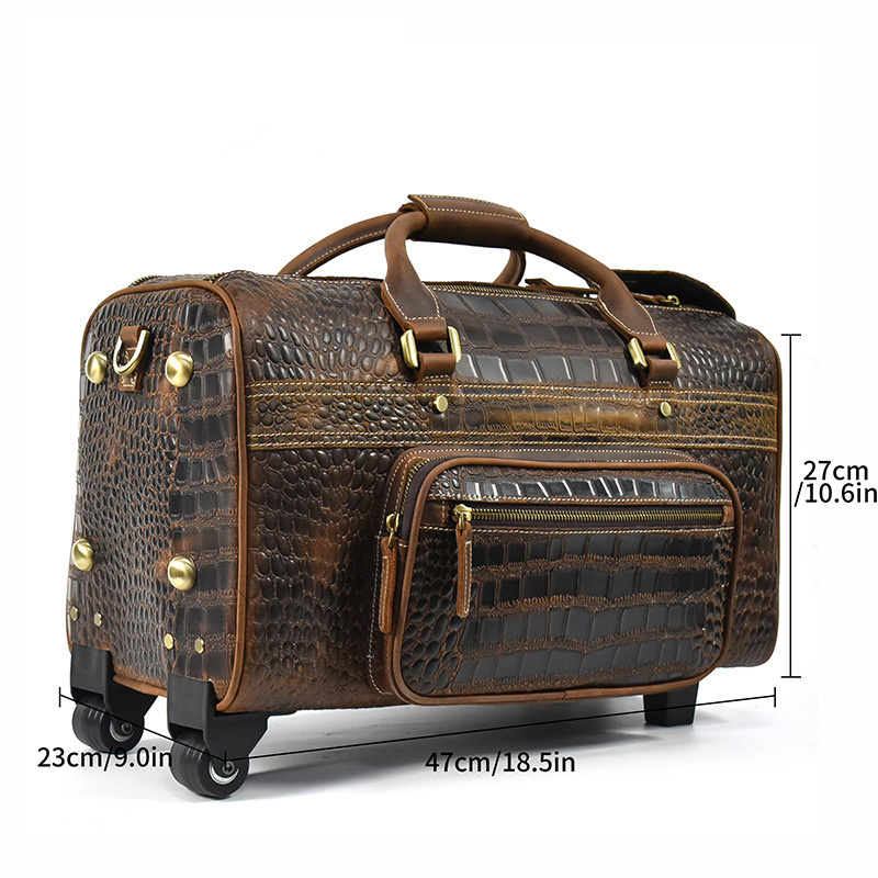 OEM/ODM Extra Large Luxury Brown Duffel Bags Crocodile Pattern Genuine Leather Travel Weekender Overnight Carry On Holdall Bag