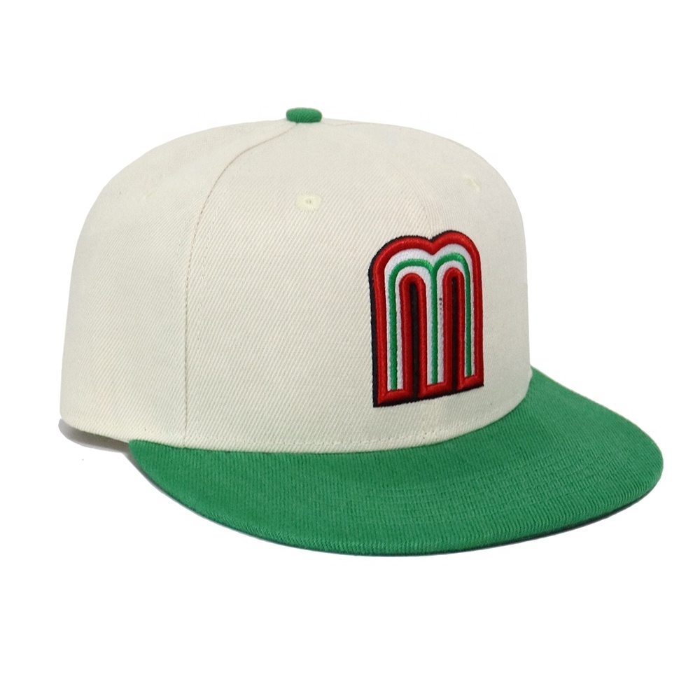 Custom cap Men women Fashion High Quality 6 Panel Fitted Structured 3D Embroidery Logo white green Hip Hop Snapback Cap