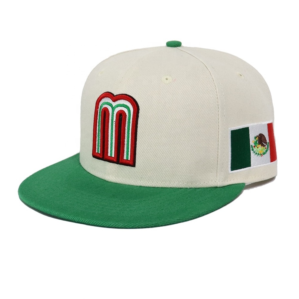 Custom cap Men women Fashion High Quality 6 Panel Fitted Structured 3D Embroidery Logo white green Hip Hop Snapback Cap