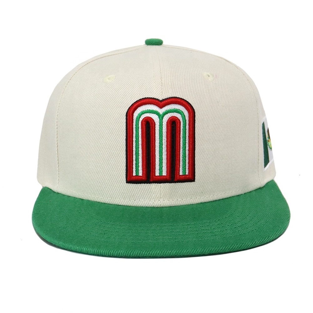 Custom cap Men women Fashion High Quality 6 Panel Fitted Structured 3D Embroidery Logo white green Hip Hop Snapback Cap