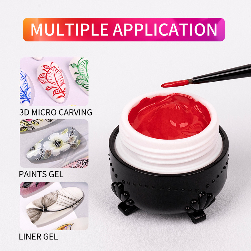 New Arrival Non-Toxic UV Gel Nail Art Paint 3D No Wipe Emboss Painting Liner Gel Polish Set