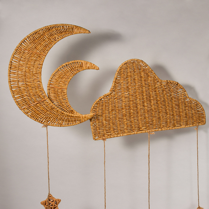 Moon and stars Crescent Moon wall basket Boho Basket Wall Art Kids Wicker moon rattan wall hanging decor