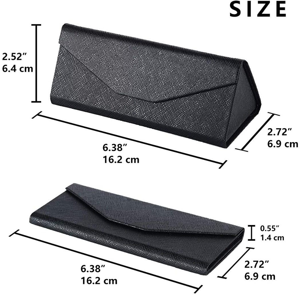 2022 Wholesale Price PU Portable folding Triangular Cases handmade leather custom logo print foldable sunglasses case packaging