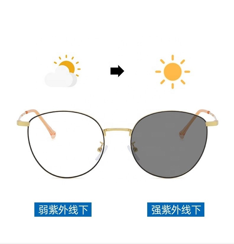 Jiuling eyewear anti glare blue light blocking lens double use eyeglasses round alloy frame gaming photo grey glasses for adult