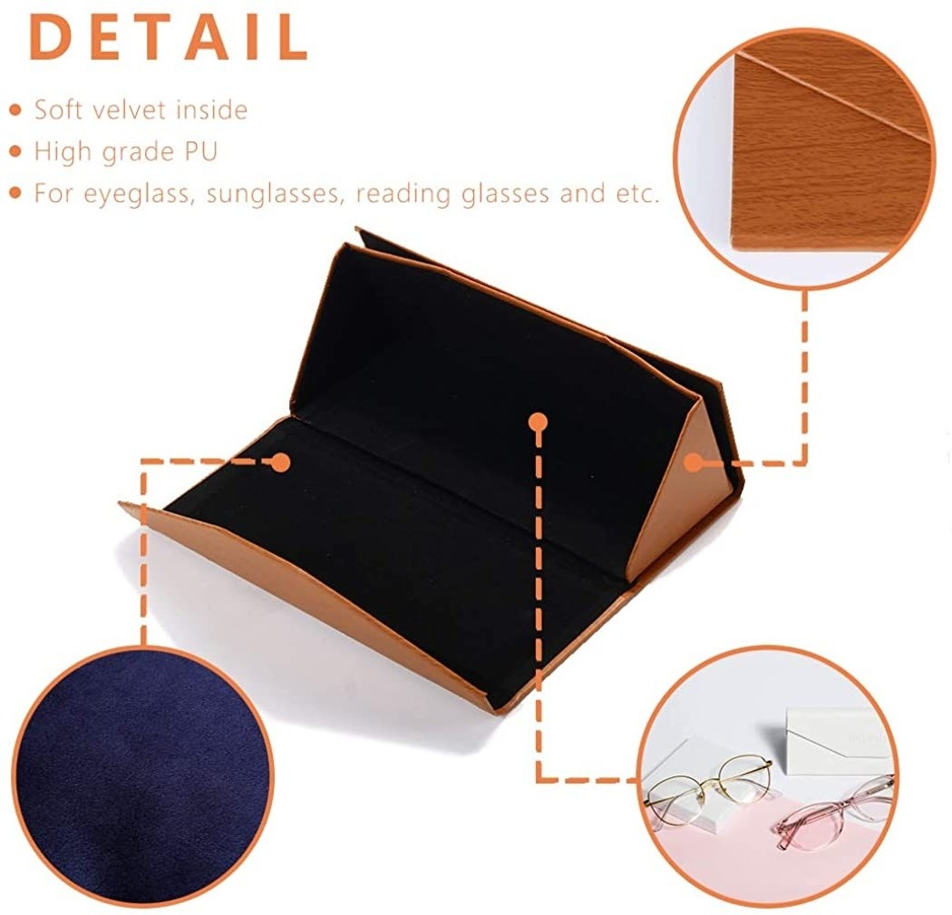 2022 Wholesale Price PU Portable folding Triangular Cases handmade leather custom logo print foldable sunglasses case packaging