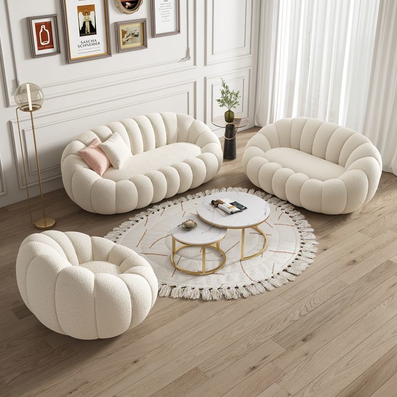 Luxury Nordic Modern Fabric Pumpkin White Lounge Boucle Chair Accent Leisure Baby Chairs Hotel Bedroom Living Room Chairs