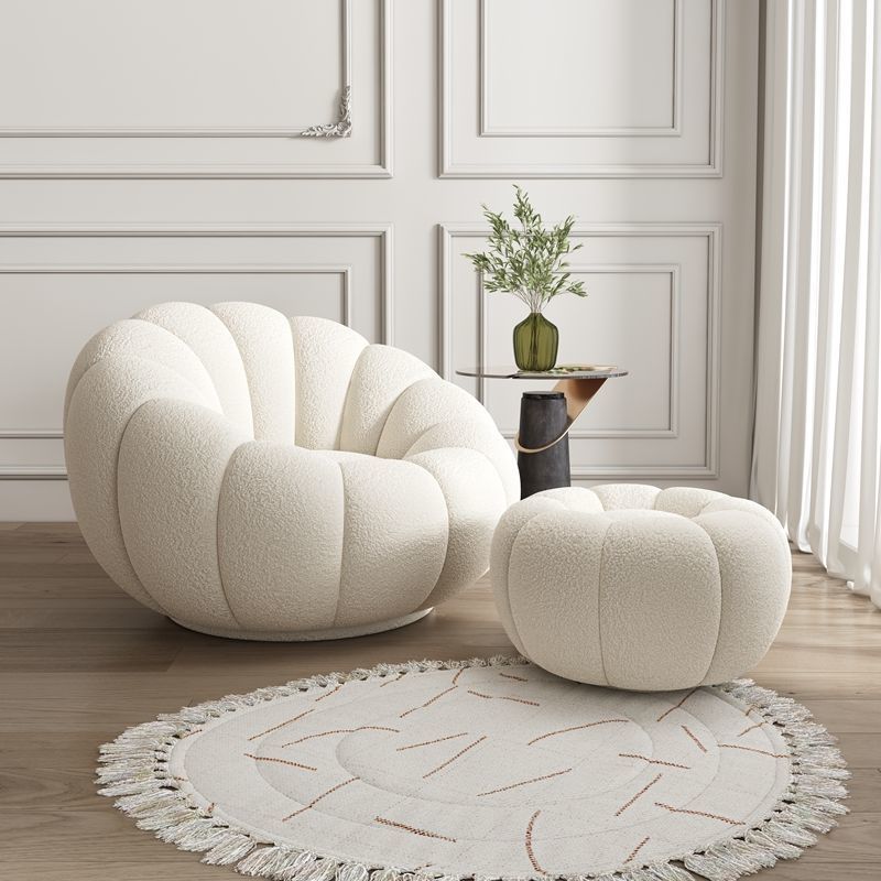 Luxury Nordic Modern Fabric Pumpkin White Lounge Boucle Chair Accent Leisure Baby Chairs Hotel Bedroom Living Room Chairs