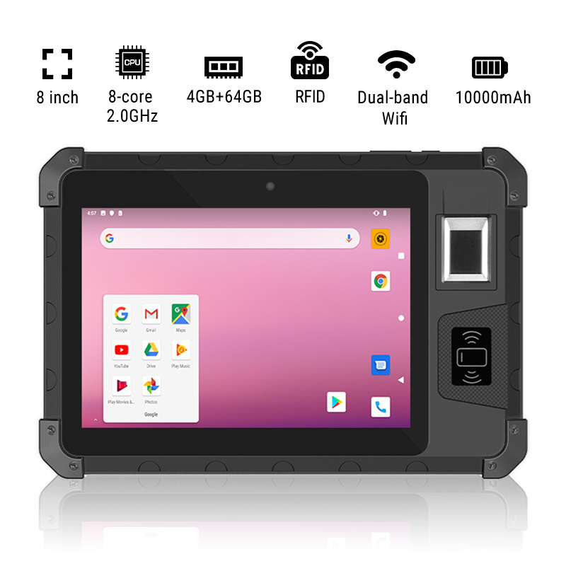 8 Inch Octa Core 4+64GB Handheld Wireless Wifi BlueTooth UHF Reader 1D 2D Barcode Scanner Android 11 Rugged Industrial Tablet