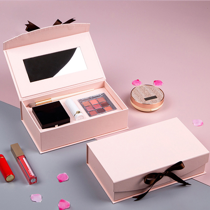 China Manufacturer Pink Flip Paper Boxes Perfume Makeup Set Storage Box Magnetic Packaging Cardboard Box