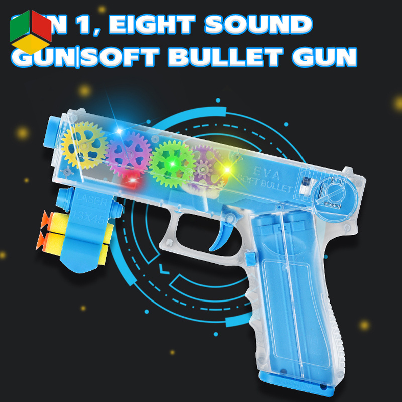 QS 2 in 1 Kids Soft Bullet Toy Gun Shooting Electric Plastic Gear Vibration Guns With Sounds Light