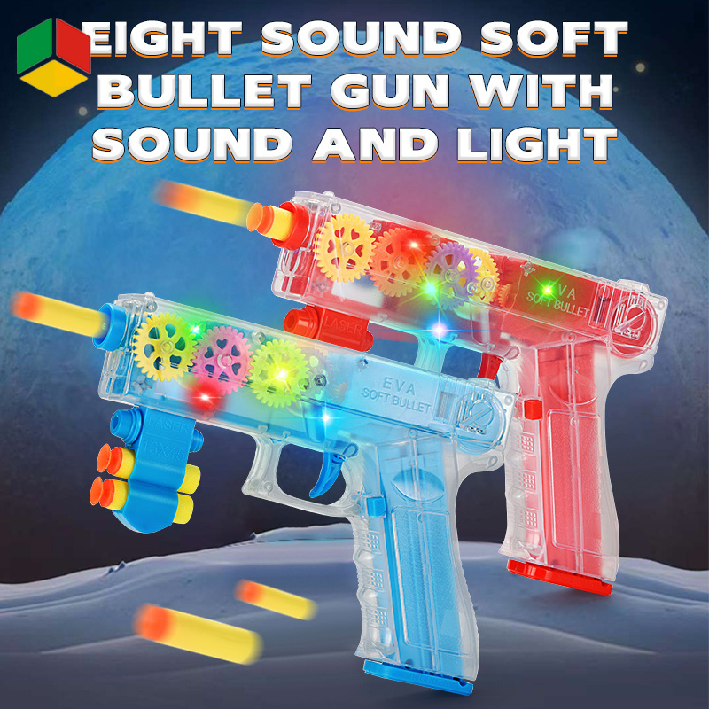 QS 2 in 1 Kids Soft Bullet Toy Gun Shooting Electric Plastic Gear Vibration Guns With Sounds Light