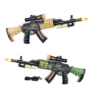 QS Battery Operated Plastic AK47 Gun Toys For Kids Safe Barrel Telescopic vibration Electric Gun Model