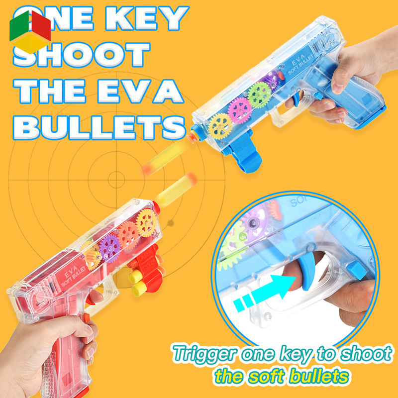 QS 2 in 1 Kids Soft Bullet Toy Gun Shooting Electric Plastic Gear Vibration Guns With Sounds Light