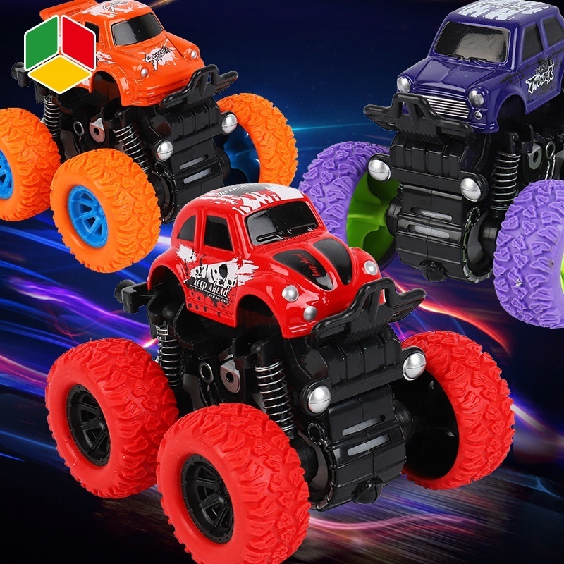 QS Hot Selling Kids Racing Metal Friction Stunt Cross-country Big Wheel Model Car 4 Colors Double Inertia Die Cast Vehicle Toys