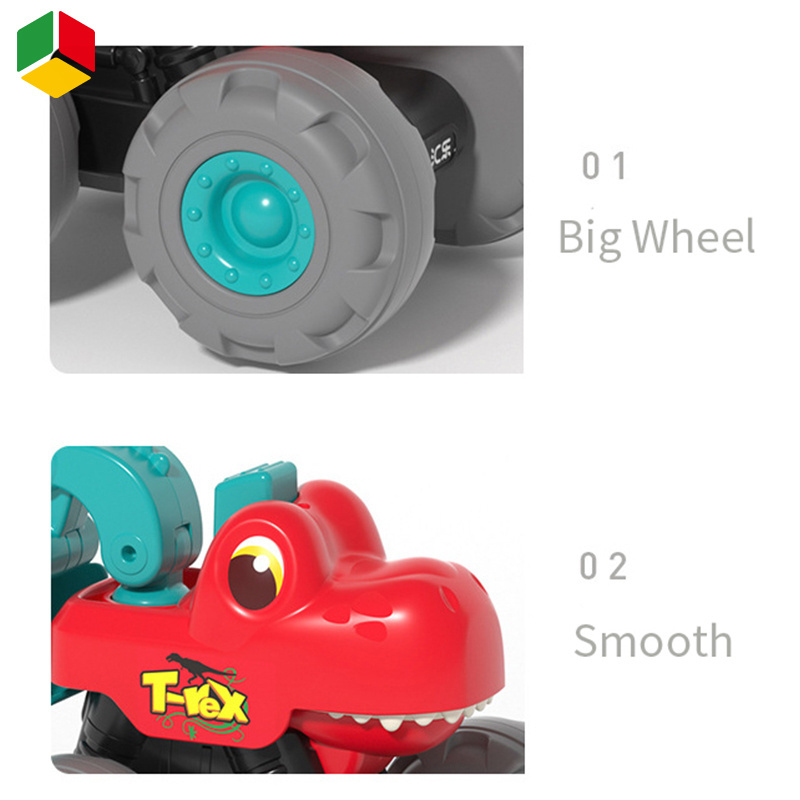 QS Lovely Shape Simulation Funny Cartoon Big Large Wheel Pull Back Friction Dinosaur Construction Truck Car Toys