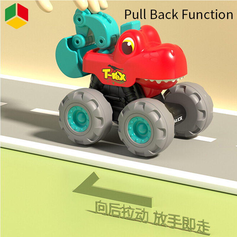 QS Lovely Shape Simulation Funny Cartoon Big Large Wheel Pull Back Friction Dinosaur Construction Truck Car Toys