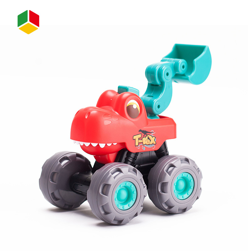 QS Lovely Shape Simulation Funny Cartoon Big Large Wheel Pull Back Friction Dinosaur Construction Truck Car Toys