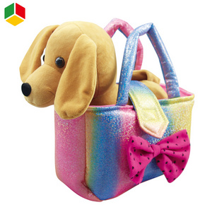 QS Custom Montessori Baby Sleeping Plush Toy  Gift Carrier Dog Soft Cartoon Animal Handbag Stuffed Plush Pet CPC Toys