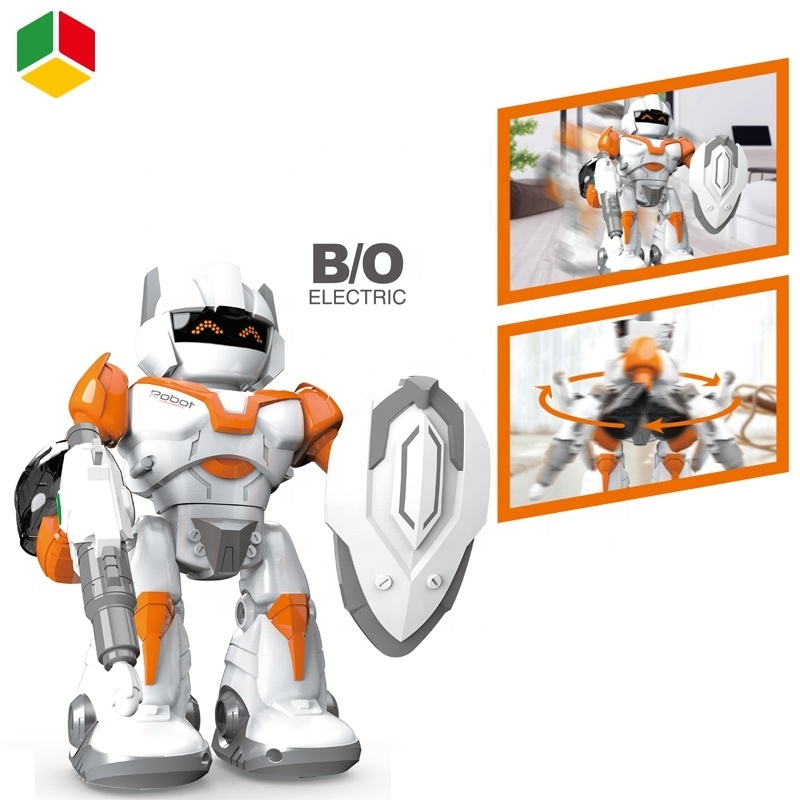 QS Promotional Children Robot Toys Battery Operation Stunt Rotation Electric Sound Lights Plastic Smart Robot Toys