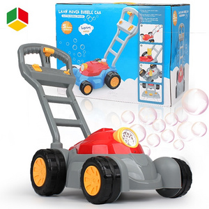 QS Toy Automatic Bubble Blowing Trolley Hand Push Lawn Mower Bubble Making Machine Toy Electric Parent-child Outdoor Toy