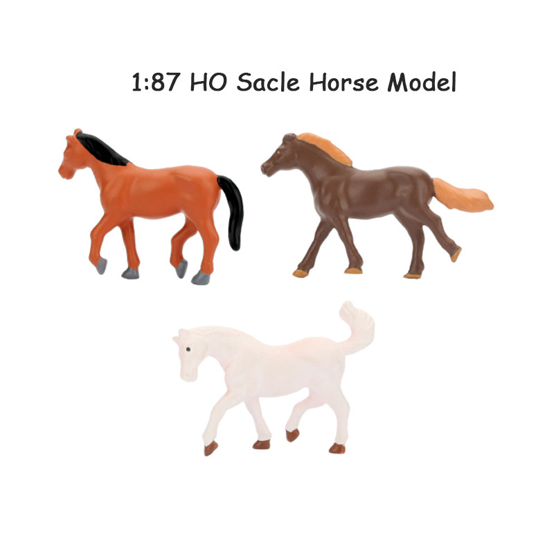 QS Customized Farm Animals Figure Set Toy Kids Train Railway Painted 3PCS 1:87 HO Scale Miniature Horse Cows Animal Model Toys