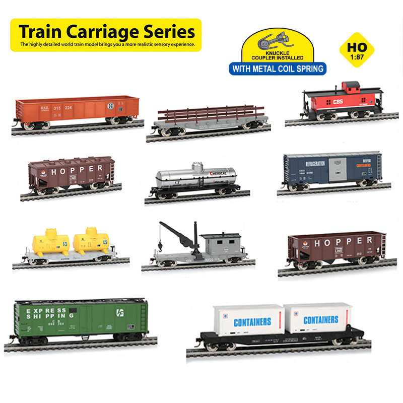 QS Wholesale High Quality Miniature World Toy 40' 36' 51' Transporter 1:87 HO Scale Metal Wheel Train Carriage Series Car Toys