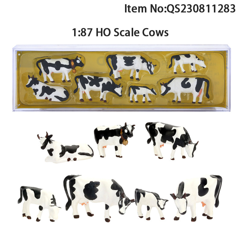 QS Customized Farm Animals Figure Set Toy Kids Train Railway Painted 3PCS 1:87 HO Scale Miniature Horse Cows Animal Model Toys