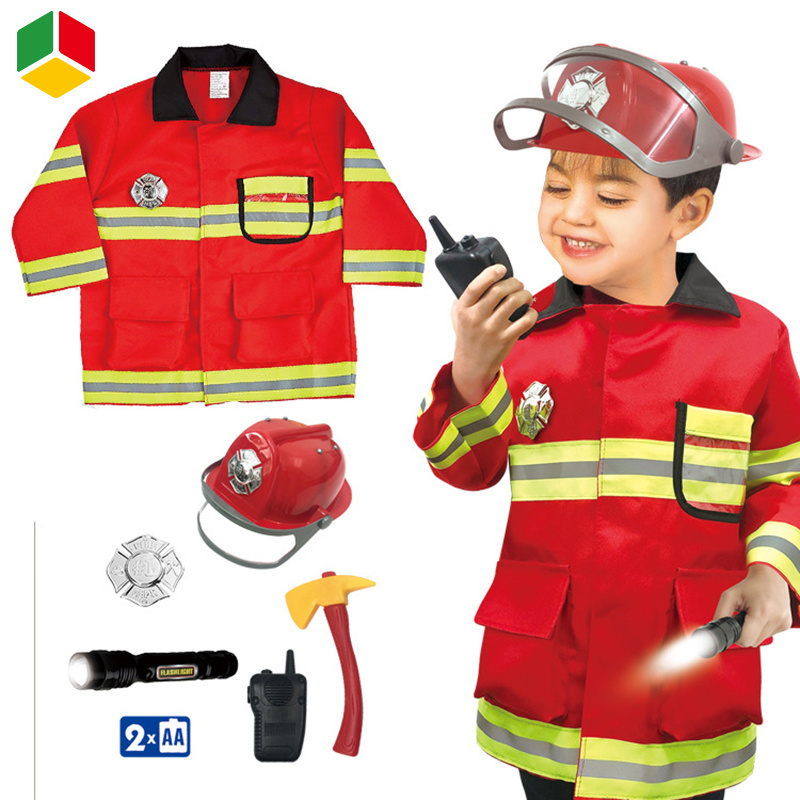 QS Halloween Costumes Toys Firefighter Uniform Carnival Party Firemen Fire Drill Children Performance Clothing For Kids