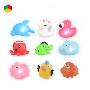 QS Light Up Bath Toys Bathtub Bathroom Shower Games Light Flashing Infants Fun Floating Water Rubber Animal Sensor Bath Toys