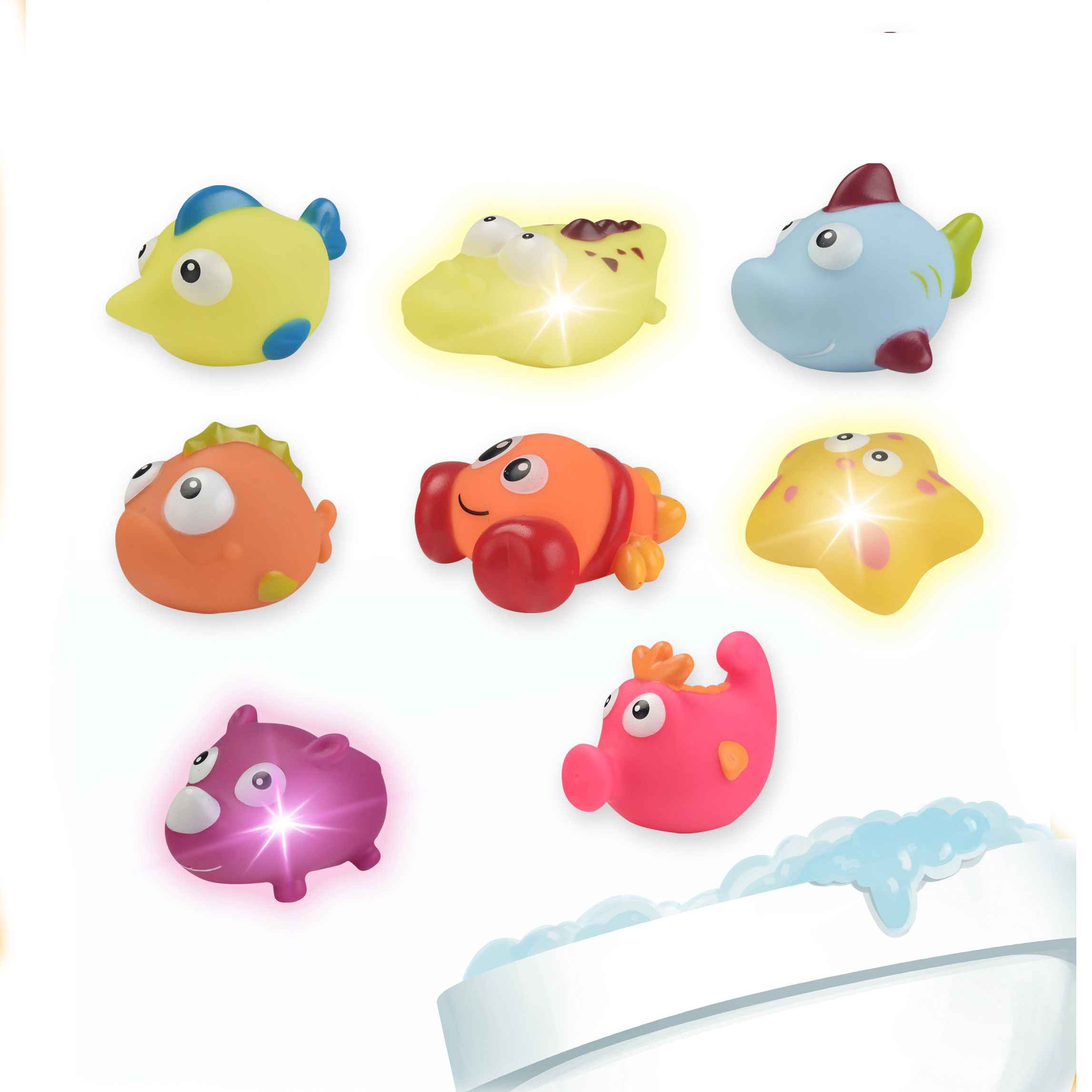 QS Light Up Bath Toys Bathtub Bathroom Shower Games Light Flashing Infants Fun Floating Water Rubber Animal Sensor Bath Toys