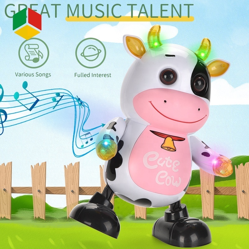 QS Cheap Price Interesting Battery Operated Plastic Cartoon Cute Animal Singing Dancing Cow Toys For Children Kid