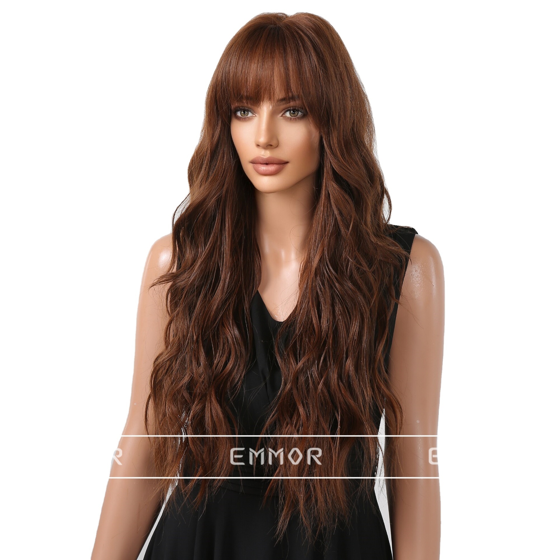 Long Red Brown Wigs Wine Red Cosplay Synthetic Wavy Hairs for Women With Bangs Daily Party Heat Resistant Wave Wig