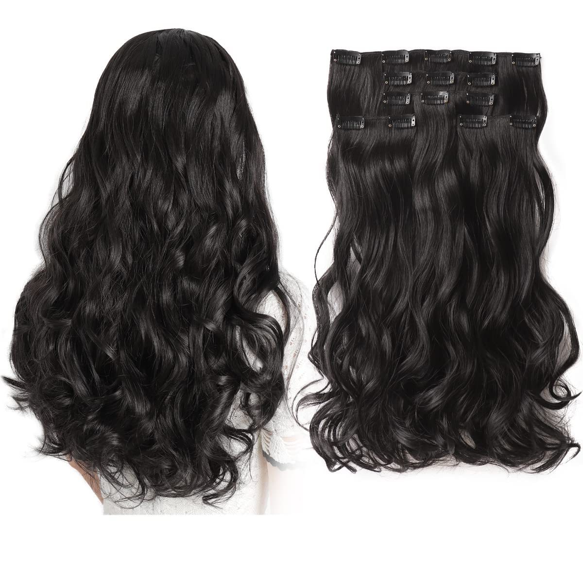 QSY  11 Clips in Long Wavy Synthetic Hair Piece 1-6pcs/pack Straight Thick Hairpieces Double Weft Hair Extensions for Women