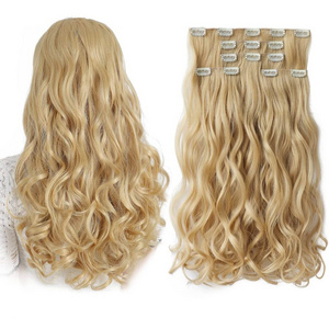 QSY  11 Clips in Long Wavy Synthetic Hair Piece 1-6pcs/pack Straight Thick Hairpieces Double Weft Hair Extensions for Women