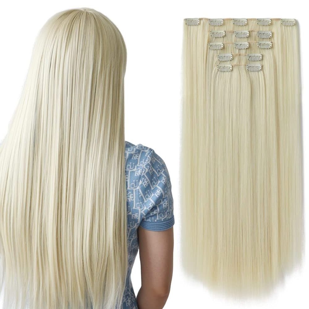 QSY  11 Clips in Long Wavy Synthetic Hair Piece 1-6pcs/pack Straight Thick Hairpieces Double Weft Hair Extensions for Women