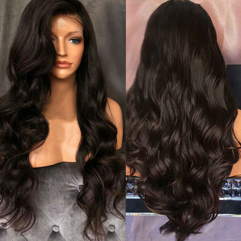 High Quality High Temperature Fiber Synthetic Luxury 13x4 Lace Frontal Wig Black Color Body Wave Wig