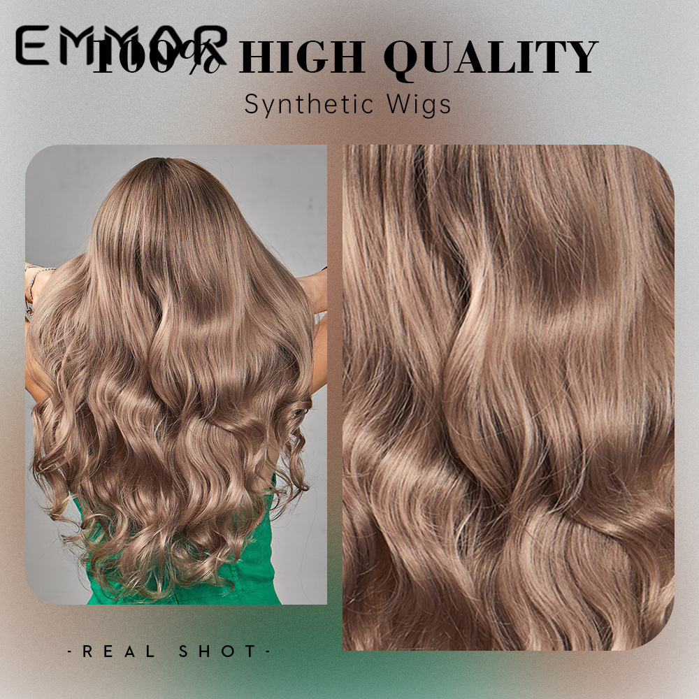 High Temperature Long Wave Hair Japanese Fiber Wig Heat Resistant Ombre Brown to Blonde Highlight Synthetic Wigs