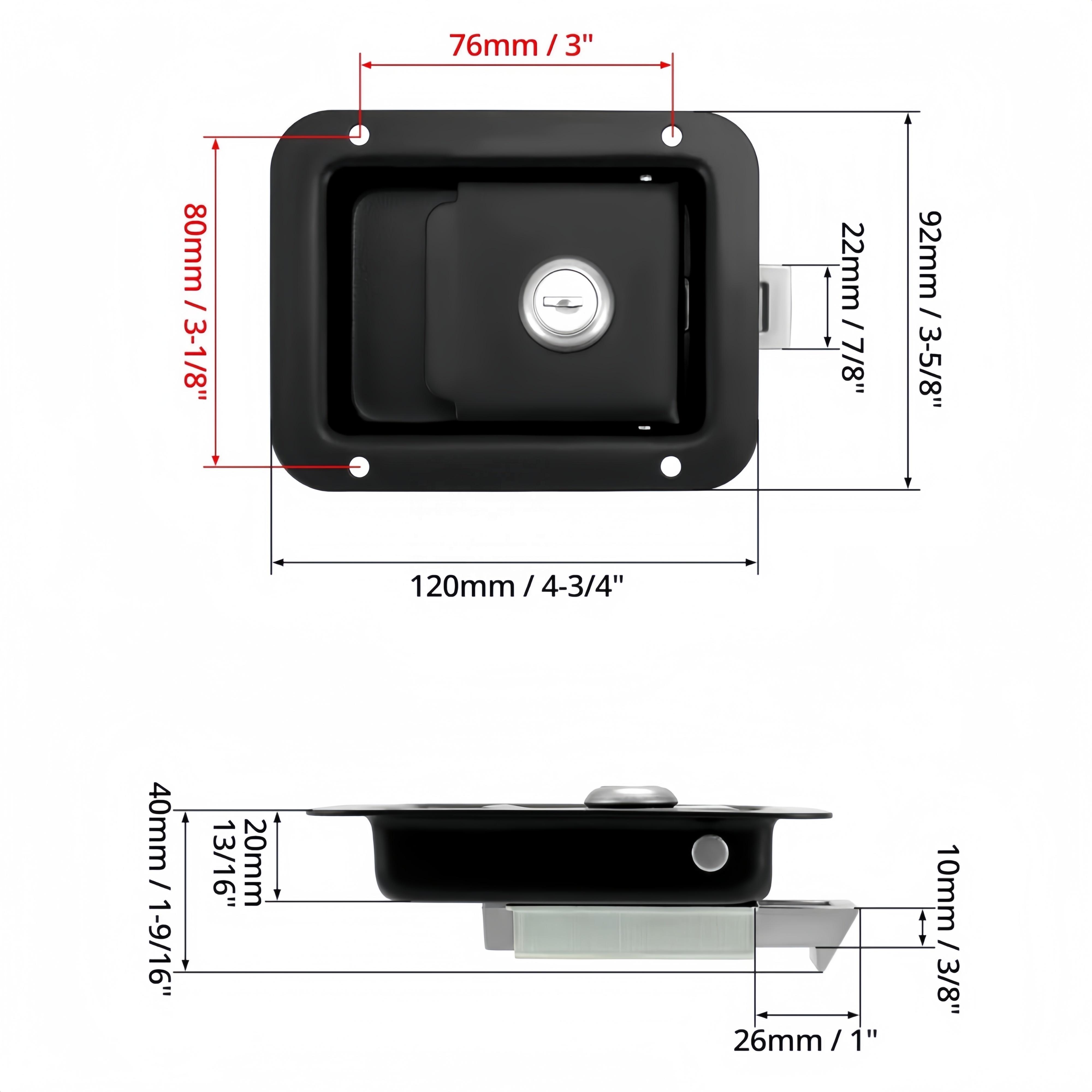 Stainless Steel Flush Mount Paddle Handle Toolbox Latch Padlock Compatible with Toolboxes and Trailer Compartment