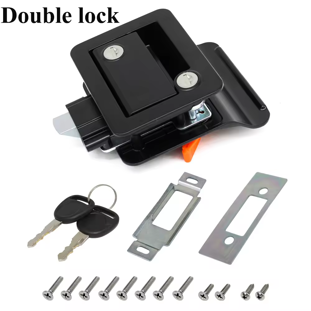 Black RV Travel Trailer Entry Door Lock with Paddle Deadbolt Black RV Door Latch and Lock Cylinders