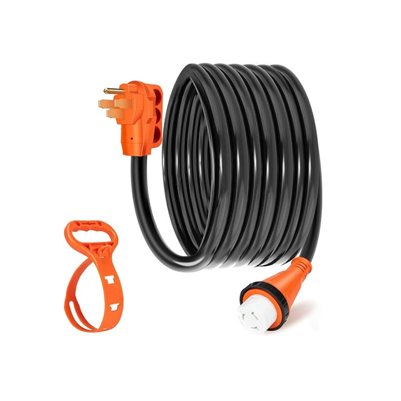 Retractable Cable Orange Plug NEMA 14-50P to SS 2-50R 25FT RV Extension Cord for RV Trailer