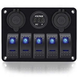 5 GANG ROCKER SWITCH PANEL with Dual USB Slot Socket 3.1A + Volt Meter