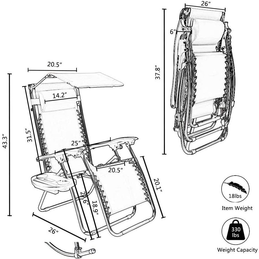 Folding camping  folding chair recliner with Sun shade and cuphplder