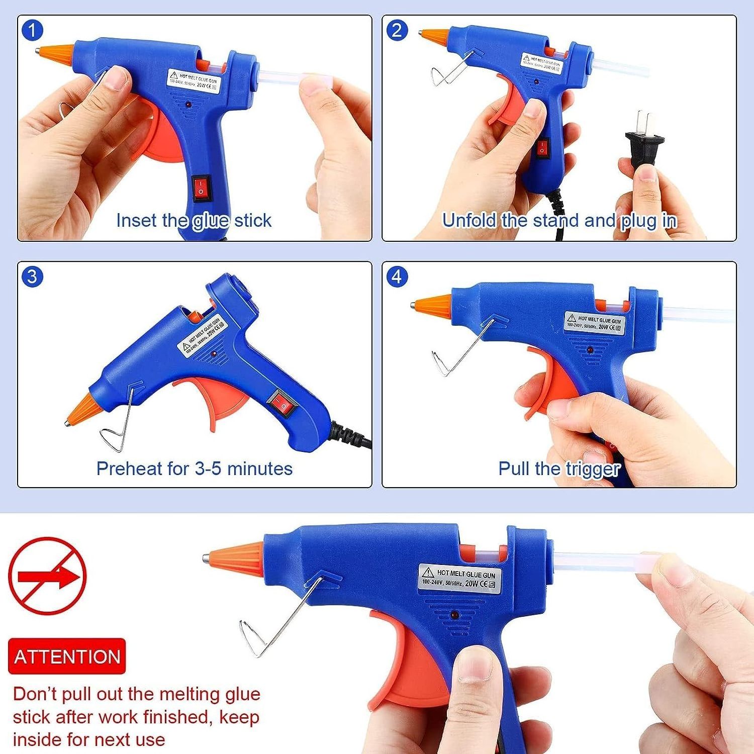 Hot Melt Glue Gun 20/60/150w Diy Handmade Tools High Quality Aluminum Nozzle Mini Hot Melt Gun With 10pcs Glue Stick For Tufting