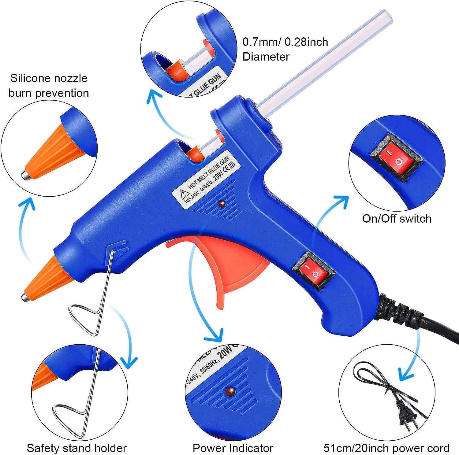 Hot Melt Glue Gun 20/60/150w Diy Handmade Tools High Quality Aluminum Nozzle Mini Hot Melt Gun With 10pcs Glue Stick For Tufting